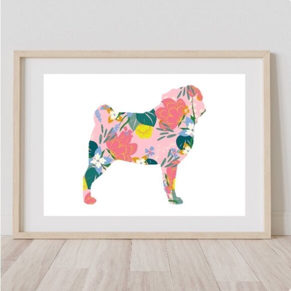 Colorful Floral Pug Print - Picture 1 of 3